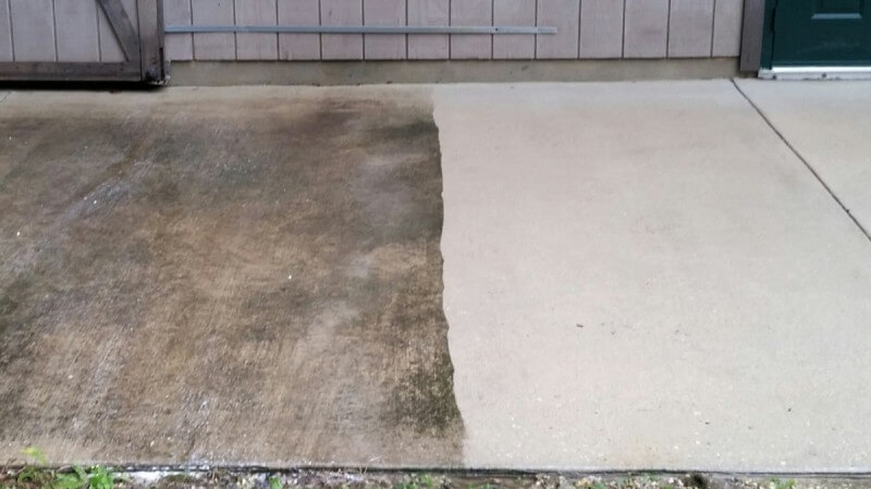 Concrete patio half cleaned, before and after, in Millersville, MD